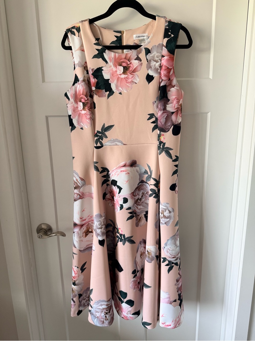 Calvin Klein Blush Floral Sleeveless Fit & Flare Dress